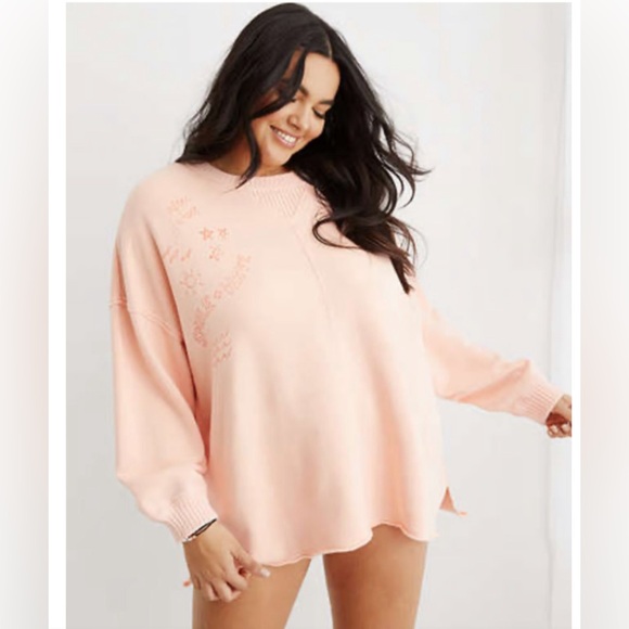 aerie Tops - NWT Aerie Beach After Sunset Smile+Wave Distressed Oversized Crewneck